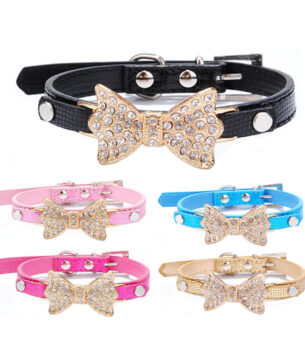 Bowknot Pet Collar Rhinestone Dog Pen Dog Supplies